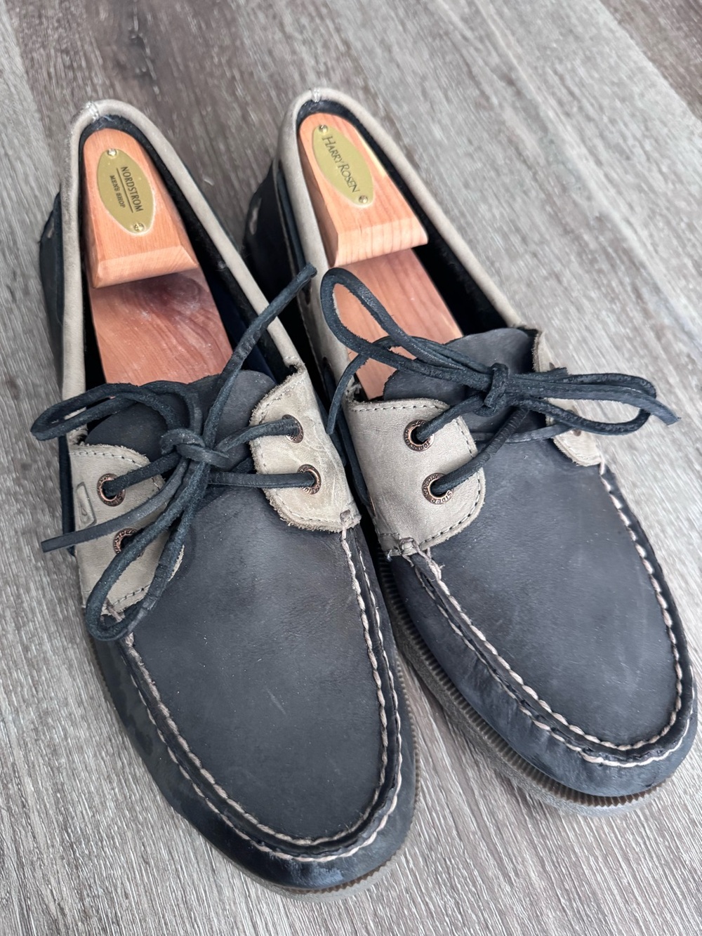 Sperry Men's Two-Tone Black and Beige Suede Boat Shoes